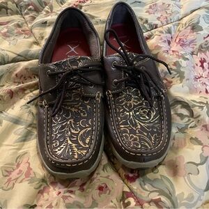 Twisted X Driving Mocs Boat Shoes NWOTS Size 7.5 M Women’s  Leather Brown Bronze